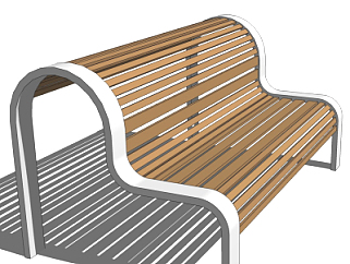 现代公园实木座椅su模型