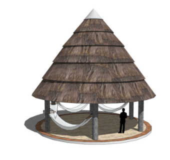 自然风茅草凉亭su模型