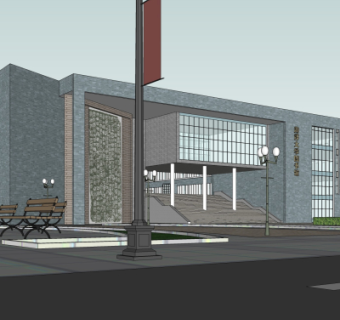 现代图书馆外观su模型