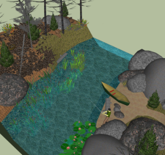 自然风沿河景观su模型