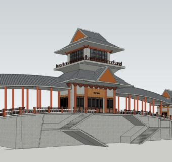 中式桥楼su模型