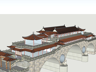 中式桥楼su模型