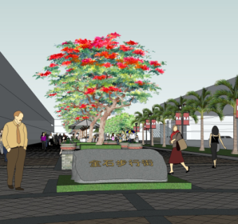 现代步行街景观su模型