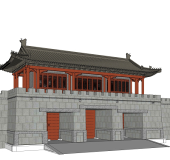中式城门楼su模型