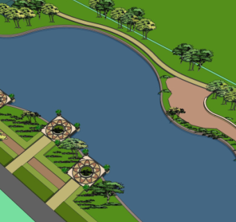 现代沿河景观su模型