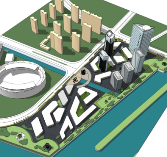 现代商业区规划su模型