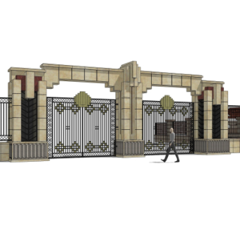 新古典小区入户门免费su模型