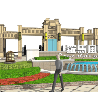 新古典小区入户门免费su模型