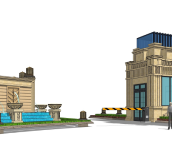 新古典小区入户门免费su模型