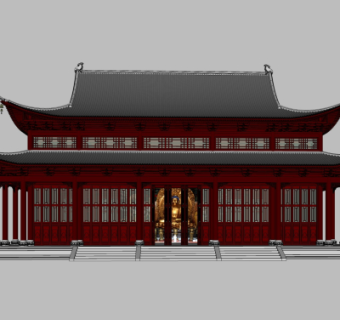 中式寺庙大雄宝殿su模型