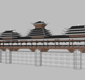 中式桥楼su模型