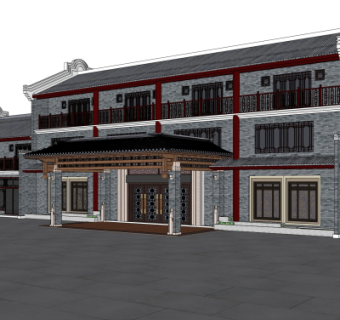 中式酒店客栈su模型