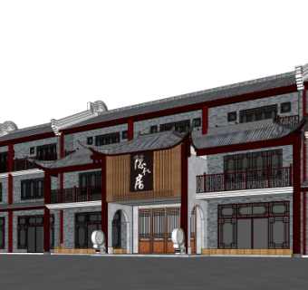 中式酒店客栈su模型