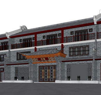 中式酒店客栈su模型