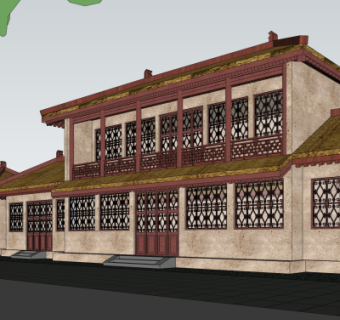 中式酒店客栈su模型