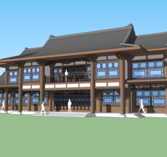 中式酒店客栈su模型