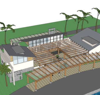 新中式建筑外观su模型
