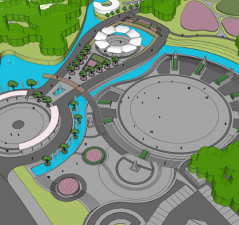 中式广场规划su模型