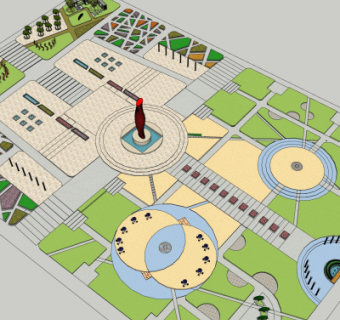 现代广场规划su模型