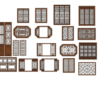 中式实木窗户su模型
