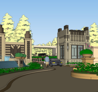 新古典小区入口免费su模型