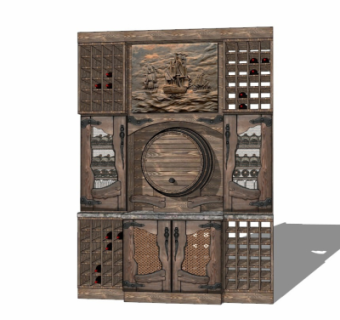 工业风实木酒柜su模型