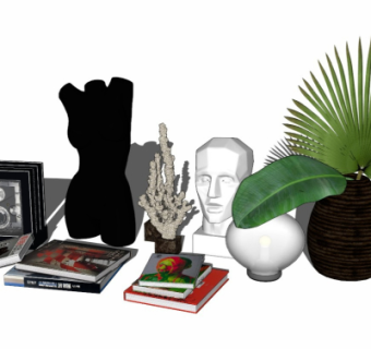 现代书籍摆件su模型