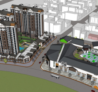 新中式小区规划su模型