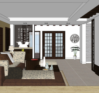 中式客厅su模型