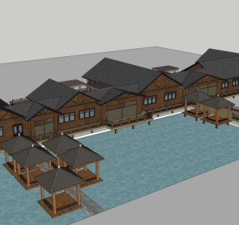 中式古建水寨su模型