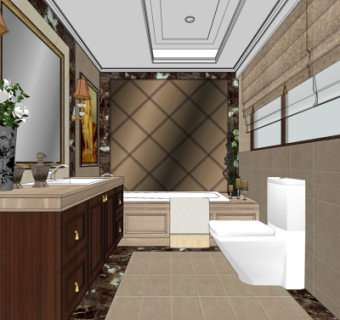 欧式轻奢浴室卫生间su模型