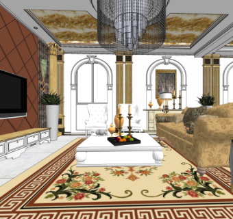 欧式客厅su模型