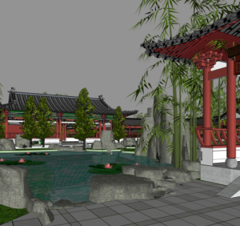 中式园林景观su模型