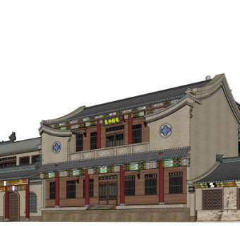 中式钱号当铺su模型