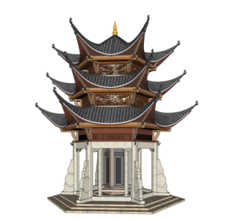 中式古建筑阁楼su模型