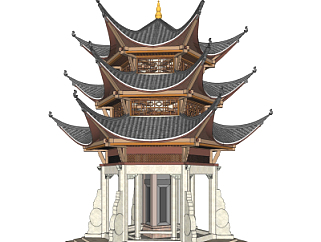 中式古建筑阁楼su模型