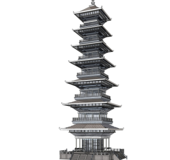 中式佛塔su模型