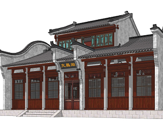 中式古建商会su模型