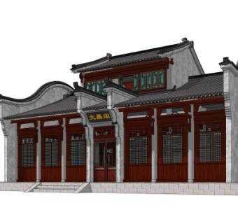 中式古建商会su模型