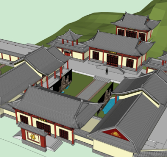 中式寺院规划su模型