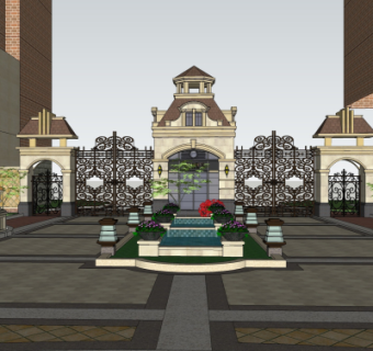 欧式古典小区入口免费su模型