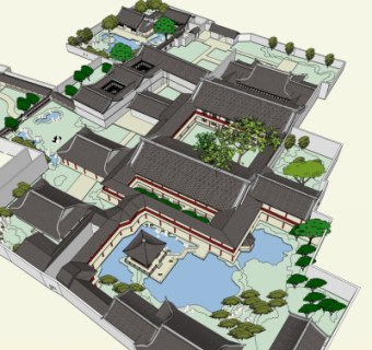 中式古建园林院落su模型