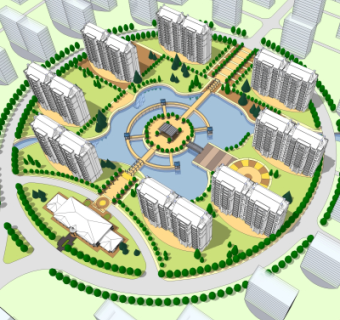 现代小区规划su模型