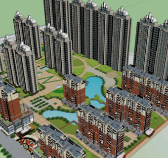 欧式小区规划su模型