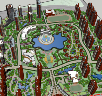 现代小区规划su模型