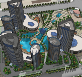 现代商业区规划su模型