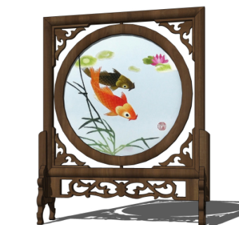 中式实木隔断su模型