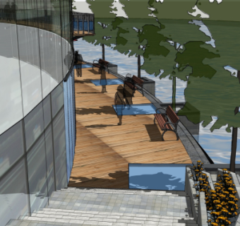 现代沿河景观su模型