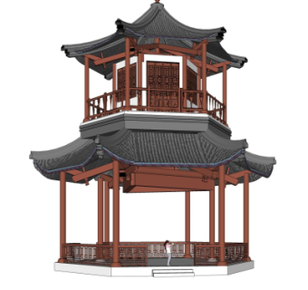 中式楼阁su模型