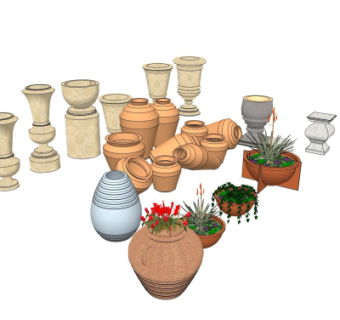 欧式花钵组合免费su模型